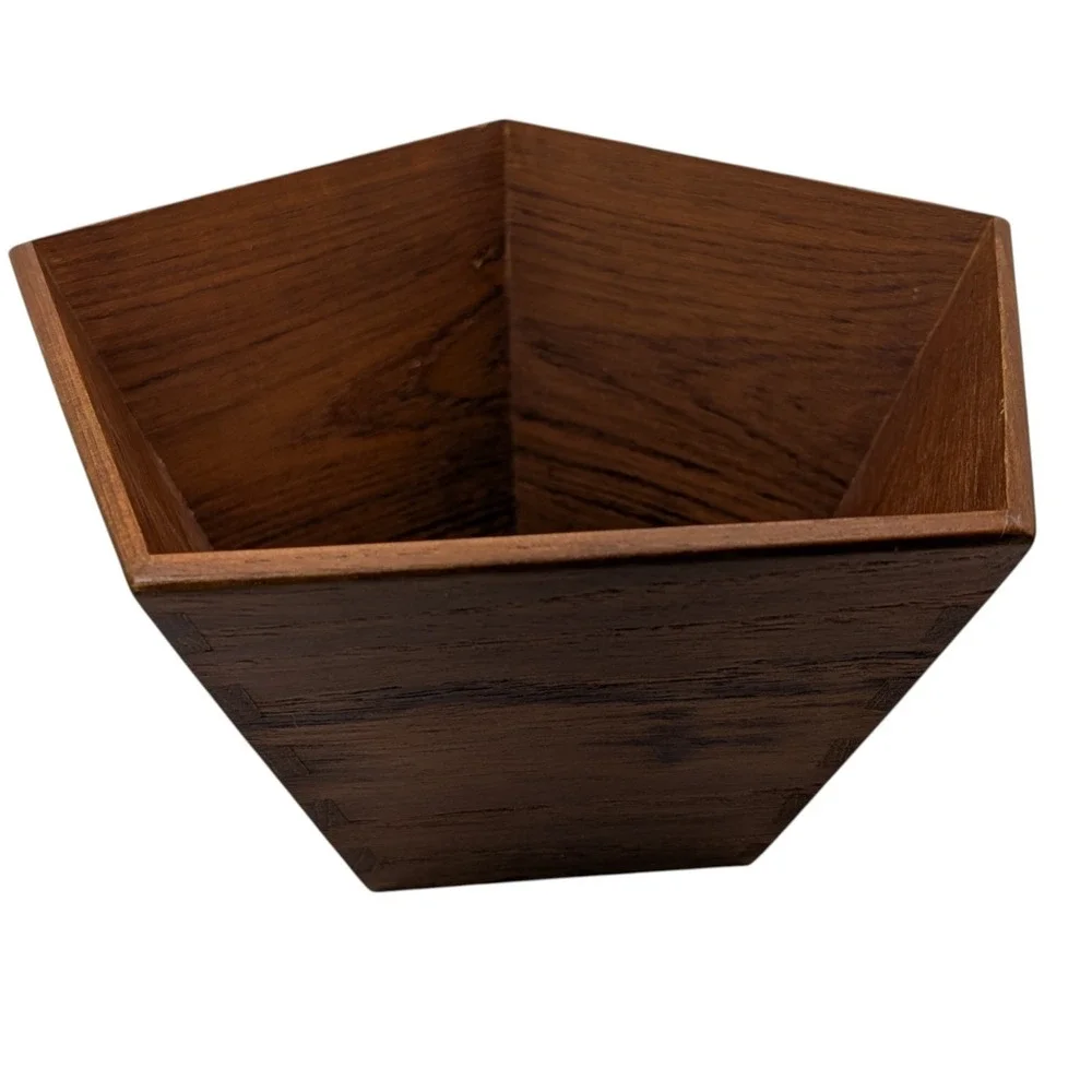 Vintage Sowe Teakwood Bowl Dovetail Handmade Pentagon Sweden Mid‎ Century SEE